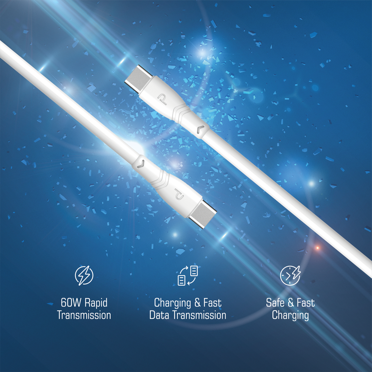 Pawa PVC 60W Data & Quick Charging USB-C to USB-C Cable 1.2m/4ft - White