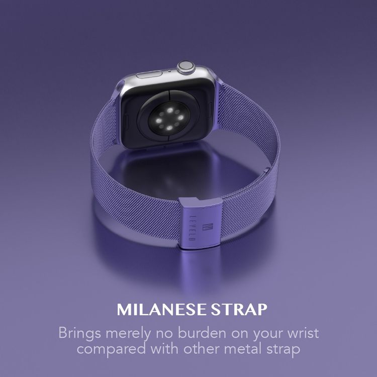 Levelo Double Milanese Watch Strap for Apple Watch 38/40/41mm, Stainless Steel Material, Double-lock Folding Buckle, Adjustable Strap, Easy Installation - Lavender Purple