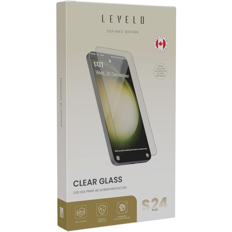 Levelo 2.5D Silk Print HD Clear Screen Protector for Samsung Galaxy S24 Plus, Anti-Fingerprint, Oleophobic & Hydrophobic Coating, Anti-Scratch, Impact-Resistance, Air Bubble Prevention, Anti-Static - Clear