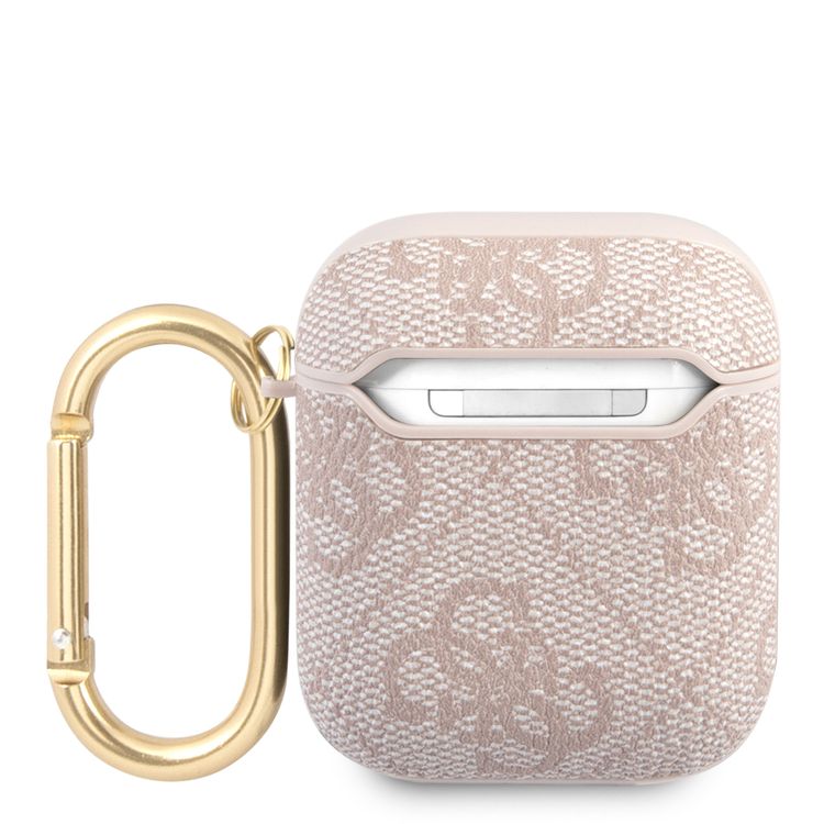 جراب سي جي موبايل من غيس من مادة بولي اليوريثان 4جي مع شعار سكريبت معدني لأجهزة ايربودز 1/2 مقاوم للخدش وغطاء ممتص للصدمات وحماية من السقوط مرخص رسميًا - وردي