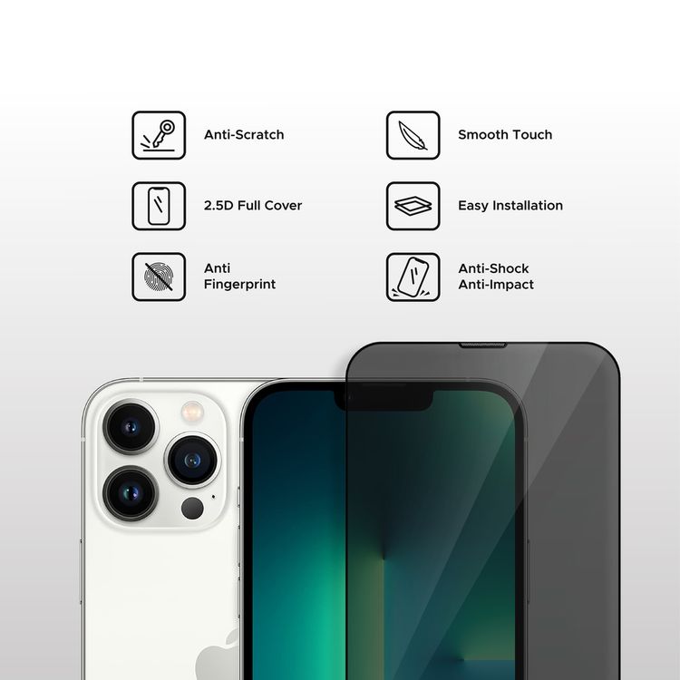 واقي شاشة كامل للخصوصية من Liberty Guard بحافة مستديرة سوداء مع فلتر غبار لهاتف iPhone 13 Pro Max