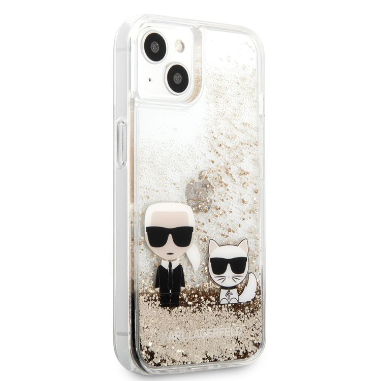 CG MOBILE Karl Lagerfeld Liquid Glitter Case Karl And Choupette Head Compatible for iPhone 13 Mini (5.4") Easy Access to All Ports, Scratch Resistant, Drop Protection Back Cover
