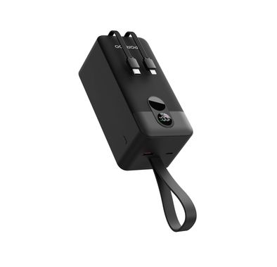 Porodo 50000mAh Power Bank with Built-in Type-C & Lightning Cable, 22.5W Power Delivery, Simultaneous Charging, 0%-60% Charge in 35 Minutes, Digital Display - Black