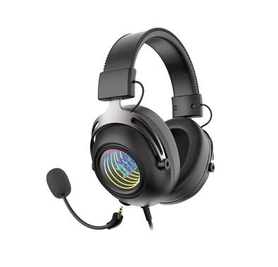 Porodo Gaming Infinity Mirror RGB Gaming Headset with Detachable Omnidirectional Microphone, Aluminum Alloy & ABS Material, Quick-Access Mute Control, 50 mm Dynamic Drivers, Plug & Play Design - Black