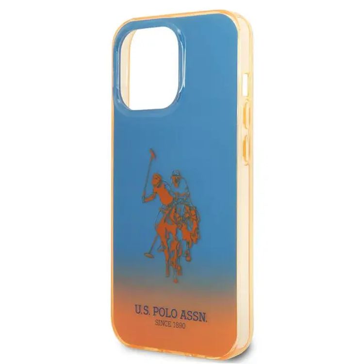 USPA PC / TPU جراب متدرج مع مصد مصبوغ وشعار الحصان متوافق مع iPhone 14 Pro Max - أزرق / برتقالي