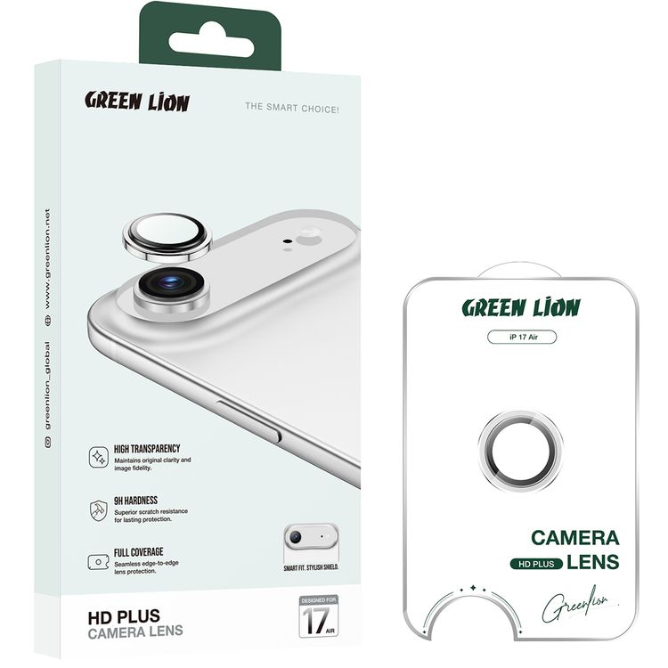 Green Lion HD Plus Camera Lens for iPhone 17 Air, Anti-Scratch, Full Edge-to-Edge Coverage, High-Transparency, Anti-Glare Coating, Easy Installation, Nano Absorbing Technology, Anti-Fingerprint - Silver