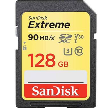 SanDisk Extreme 128GB SDXC Memory Card up to 90MB/s, Class 10, U3, V30