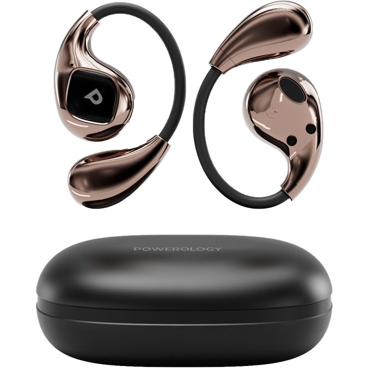 Powerology Nammos Open-Ear Earbuds with Immersive Audio, Ergonomic Fit, Omni-Directional Microphone, Smart Touch Control, Bluetooth Version 5.4 - Matte Black