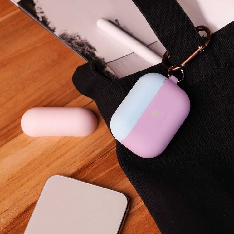 Elago Duo Hang Case for Apple Airpods Pro - Top-Lovely Pink / Pastel Blue, Bottom-Lavender