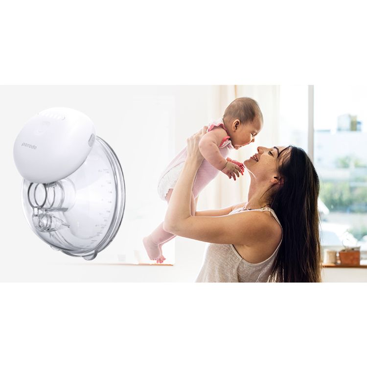 Porodo Lifestyle Wearable Motorized Breast Pump with 180mL Container Capacity, Hands-Free Milk Expression, 3 Hours Working Time, 24mm Flange Size, 1200mAh Battery Capacity - White