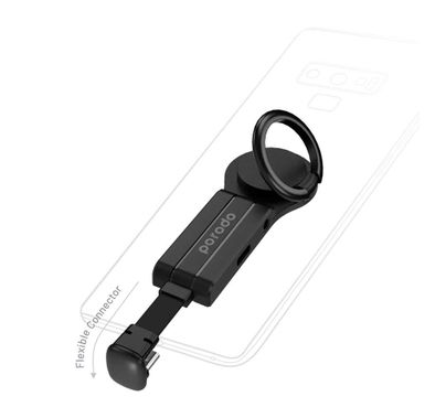 Porodo Type-C And 3.5Mm Adapter (Charge & Audio) With Finger Grip 2A, Black