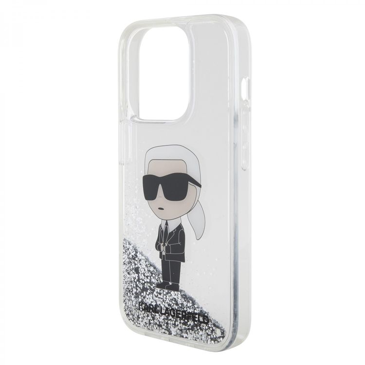 Karl Lagerfeld Liquid Glitter Case with NFT Karl Head - Silver - iPhone 15 Pro