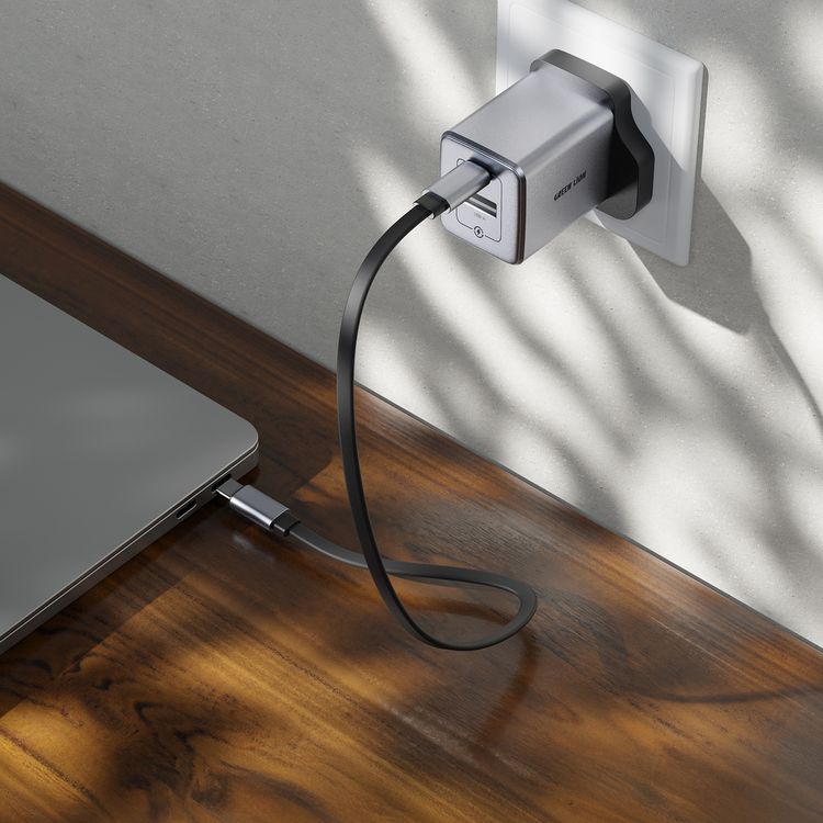 Green Lion Premium Dual Port Wall Charger with 20W Power Delivery, 0%-50% Charge in 30 Minutes, PC Flame Retardant Material, USB-C & USB-A Ports - Gray