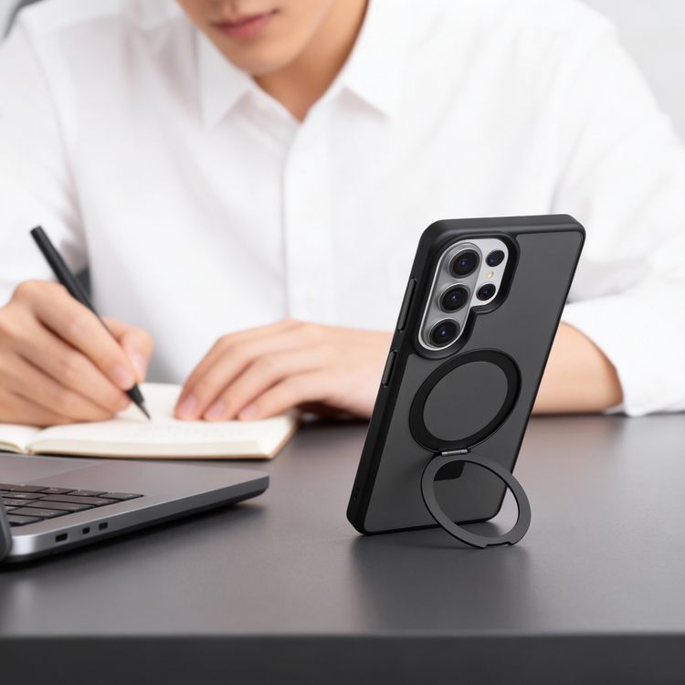 Levelo Verona MagSafe Kickstand Hybrid Case for Samsung S26 Ultra, Shock-Resistant Bumper, Multi-Functional Ring Kickstand, Drop protection - Black