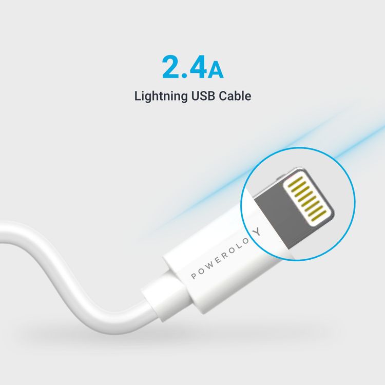 Powerology USB-A to Lightning Cable 3M Fast Charging  Data Sync - White
