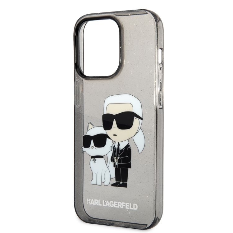 Karl Lagerfeld iPhone 15 Series IML Glitter NFT Karl & Choupette Hard Case  - Black - iPhone 15 Pro