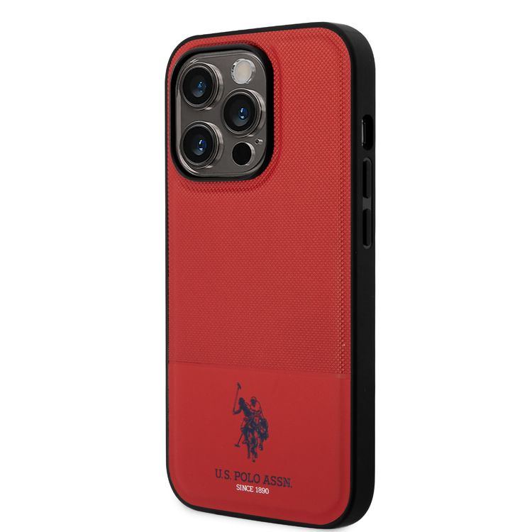 U.S.Polo Assn. PU Leather Mesh Pattern DH Case for iPhone 15 Series - Red - iPhone 15 Pro Max