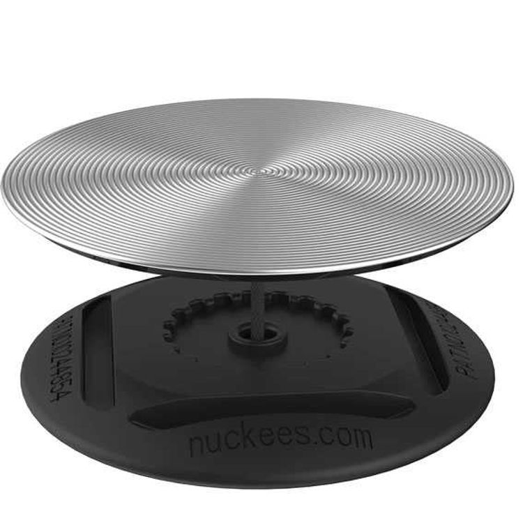 Nuckees Metal Vinyl Stand and Grip with Snug-hug Technology Compatible for Smartphones - Reusable & Magnetic Mount Friendly Kickstand - 360° Viewing - 4-way Locking Stand - Silver