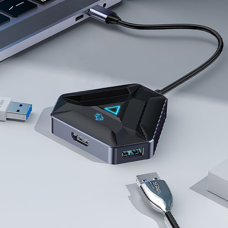 Porodo Gaming 6-in-1 USB-C Hub Gamers Edition, 4K HDMI, 100W Power Delivery, 5Gbps Data Transfer, Compatible with Android, iOS, Mac & Windows - Black