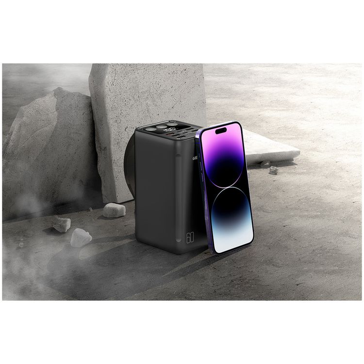 Green Lion Major 60,000 mAh Power Bank with LED Digital Display, Portable Rope, Short Circuit Protection, Over Voltage Protection, Over Charge Protection - Black