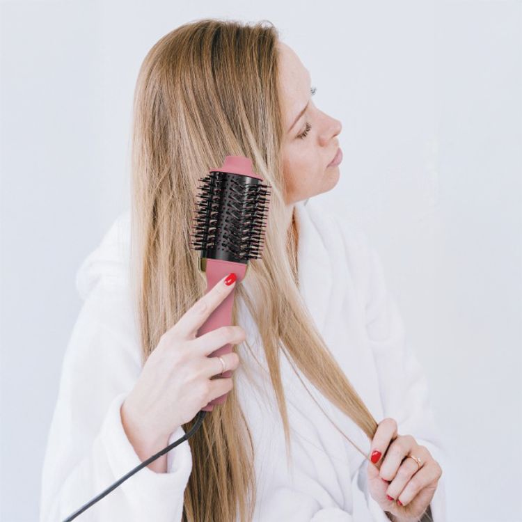 Porodo Shinewhirl Electric Hair Styling Brush with Hair Straightener Brush & Dryer, 3-Pin UK Plug, 1.8m Cord Length, Adjustable Heat Levels, Scalp Massaging Ball Tips, Ergonomic Design - Pink