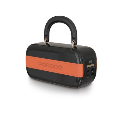 Porodo Sway 60000mAh Power Bank with Built-in LED Lighting, PD 22.5W Dual USB-C Output, QC 100W Dual USB-A Output, Built-in LED Lighting, Stylish Grip Handle - Black