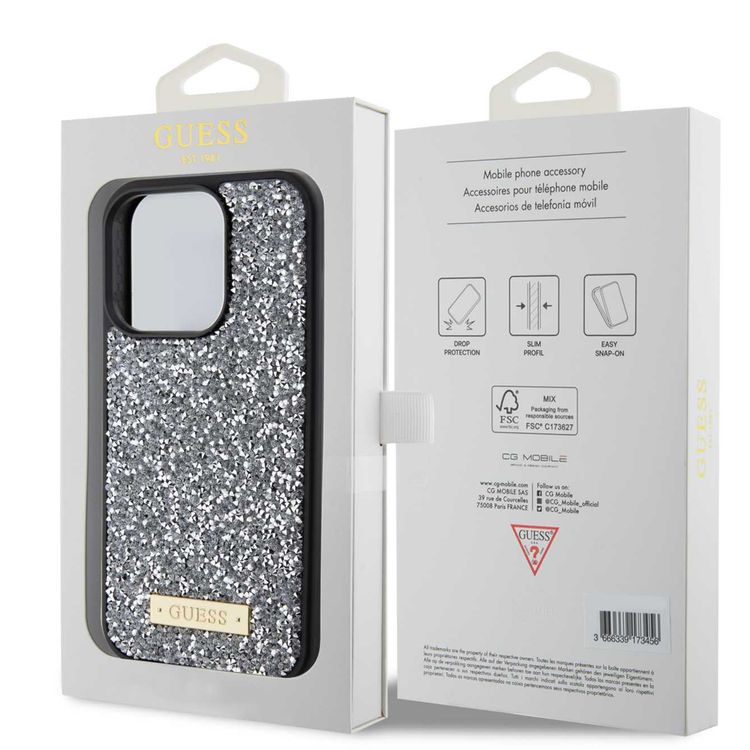 Guess Rhinestone Case with Metal Logo - Clear - iPhone 15 Pro