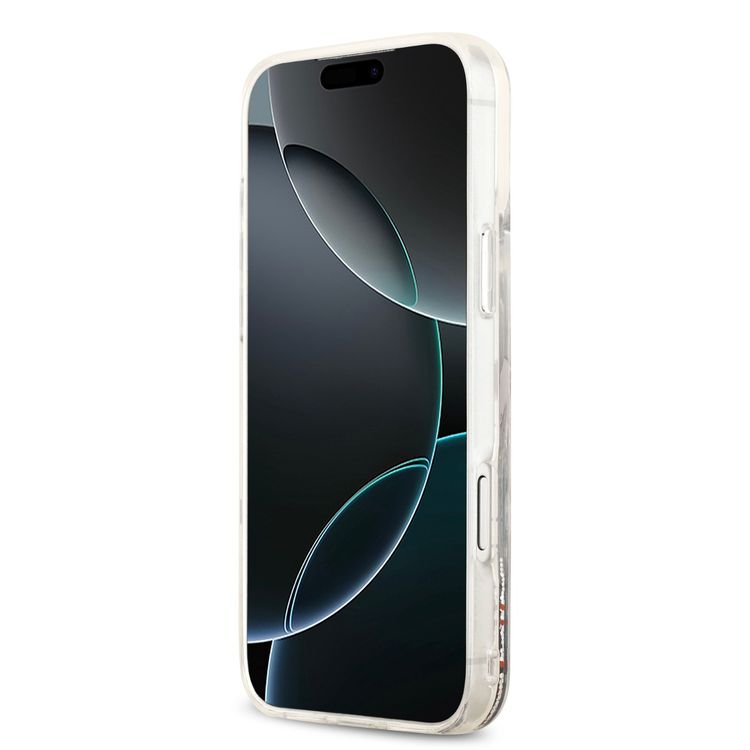 غطاء Karl Lagerfeld MagSafe Liquid Glitter بشعار Choupette المتناثرة لجهاز iPhone 17 Pro Max، بمظهر نحيف، حماية من السقوط، تركيب سهل، تغليف مستدام، قبضة مريحة، تصميم خفيف الوزن - أبيض