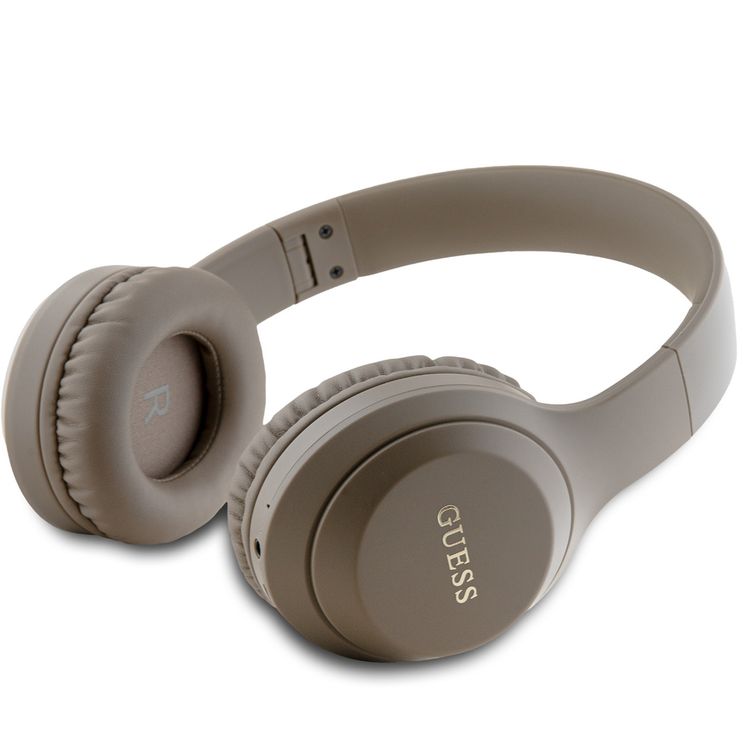 سماعات رأس جيس بشعار مطبوع كلاسيكي، وقت تشغيل 32 ساعة، وقت شحن ساعتين، وسادة مريحة عالية الجودة، تحكم في التشغيل والمكالمات، مقاومة للماء، مكالمات بدون استخدام اليدين، منفذ اتصال USB-C - بني