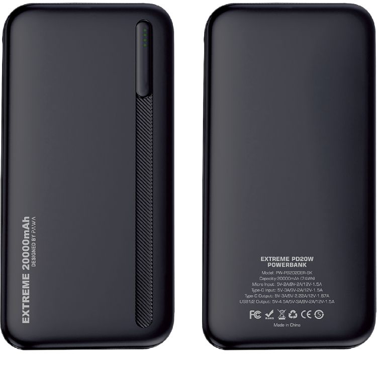 باور بانك PAWA Extreme PD20W بسعة 20000 مللي أمبير في الساعة - أسود