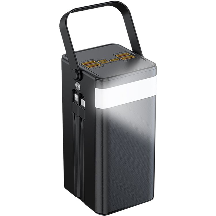 Green Lion Solar X 60000mAh Power Bank with QC 22.5W, PD 20W, Type-C & Micro & Lightning & USB-A Cables, 4× USB-A, Micro, Lightning, USB-C Ports, ABS & PC Material, SOS & Steady Flash Modes, Multiple Protection, Portable Handle, Digital Display - Black