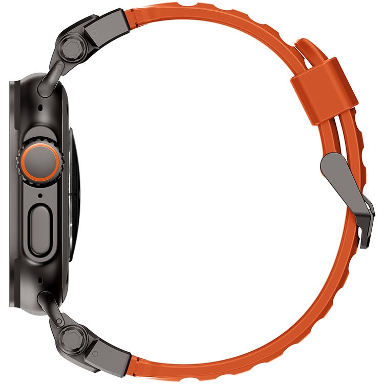 Levelo Kyoto Watch Strap, Apple Watch SE 9/8/7/6/5 (46/49mm), Fluoro Rubber & Stainless Steel Finish, Chemical Resistance, Hypoallergenic, 24/7 Wearability - Sunset Orange