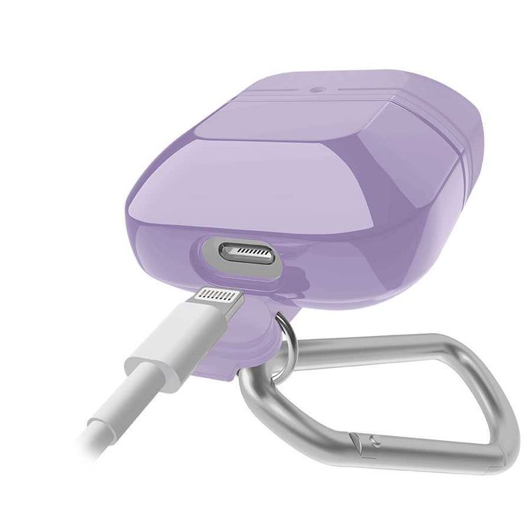 X-Doria Defense Journey Case for AirPods 1 & 2 with Detachable Carabiner & Loop, TPU & Silicone Material, Water & Dust Resistant, 360-Degree Full Protection, Anti-Scratch - Purple