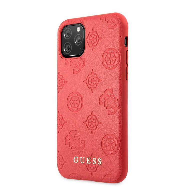 CG MOBILE Guess 4G Peony PC/TPU Leather Hard Phone Case Compatible for iPhone 11 Pro (5.8") Classy Design Shockproof Mobile Case  Officially Licensed - Red