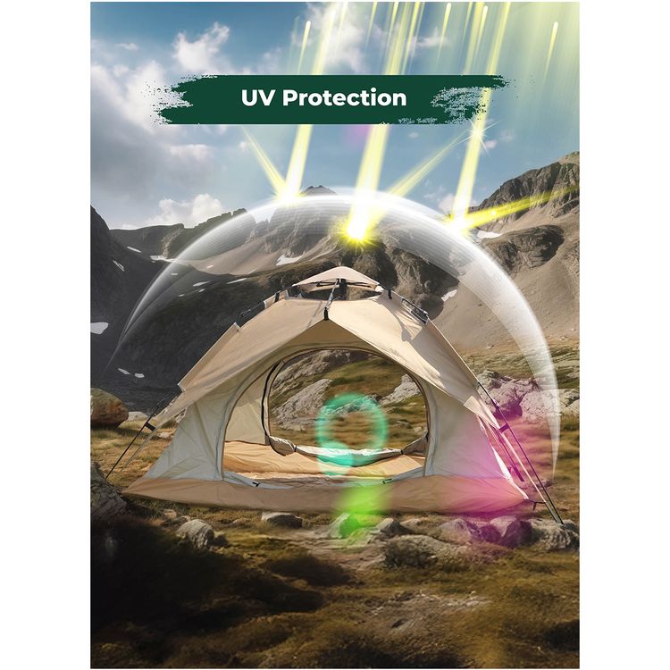 Green Lion GT-4 Ultimate Camping Tent with UV Protection, Easy To Assemble, Wind Resistance, 2 Doors, Waterproof, Ventilated Mesh - Beige