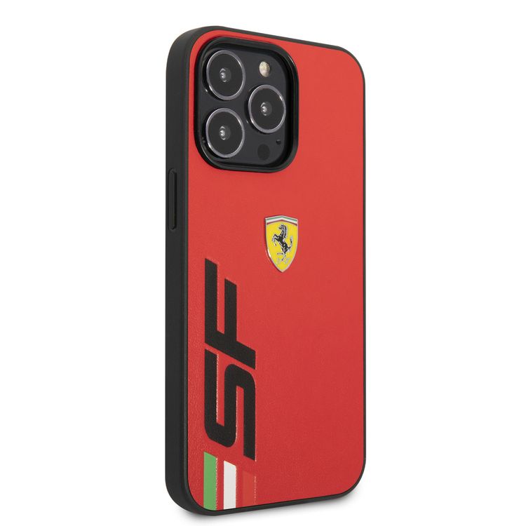 Ferrari Leather Printed Big SF Logo Hard case, Drop protection, Compatible with iPhone 13 Pro - Red