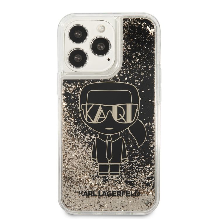 CG MOBILE Karl Lagerfeld Liquid Glitter Case Gatsby Ikonik Case For iPhone 13 Pro Shock Absorbent, Drop Protection Officially Licensed Glitter - Black