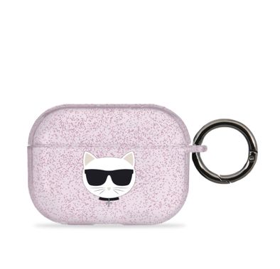 CG Mobile Karl Lagerfeld TPU Choupette Glitter Case with Ring Compatible for Apple Airpods Pro, Scratch & Drop Resistant, Dustproof & Absorbing Protective Silicone