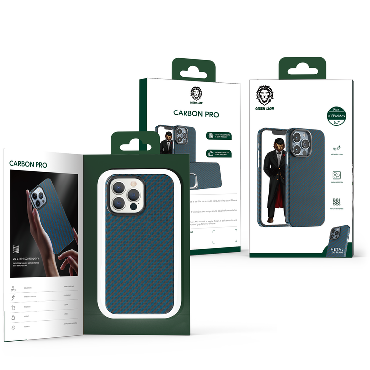 Green Lion iPhone 13 Pro Case Carbon with Metal Camera Ring Compatible for iPhone 13 Pro - Blue