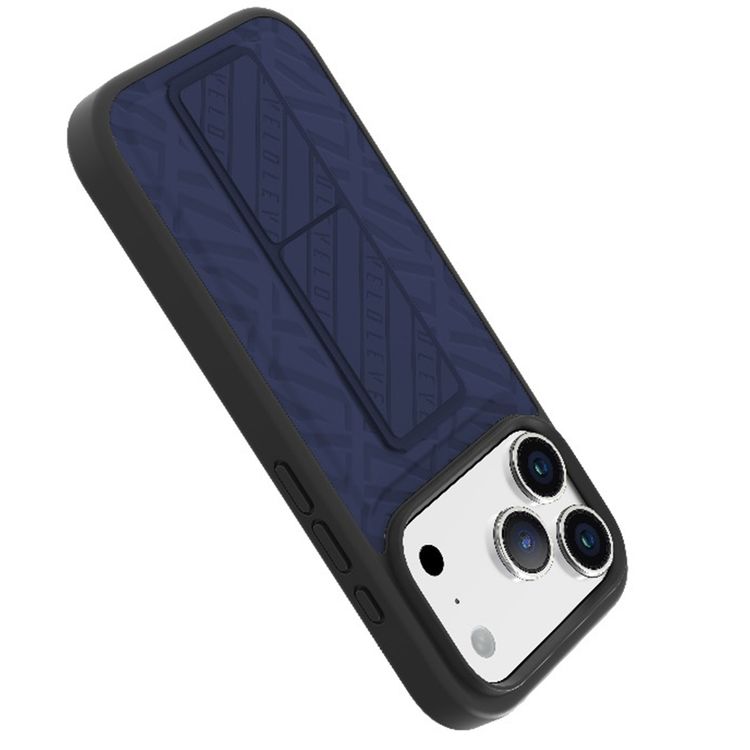 Levelo Morphix Cuero GripStand Case for iPhone 17 Pro, Raised Bezels for Camera & Screen, Shock-Resistant Bumper, Secure Hold, Horizontal & Vertical Viewing - Midnight Blue