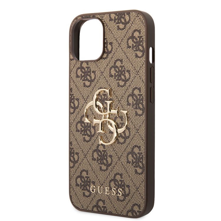 Guess PU Leather 4G Classic and Stylish Case with Big Metal Logo iPhone 14 Compatibility - Brown