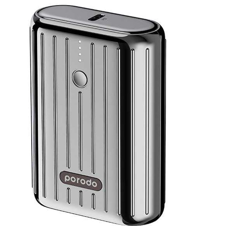 Porodo Power Bank 10000mAh QC3.0 with PD 20W, Dual Output, 3.5H Charging Time, Unique Design, Portable, Fast Charging  - Silver
