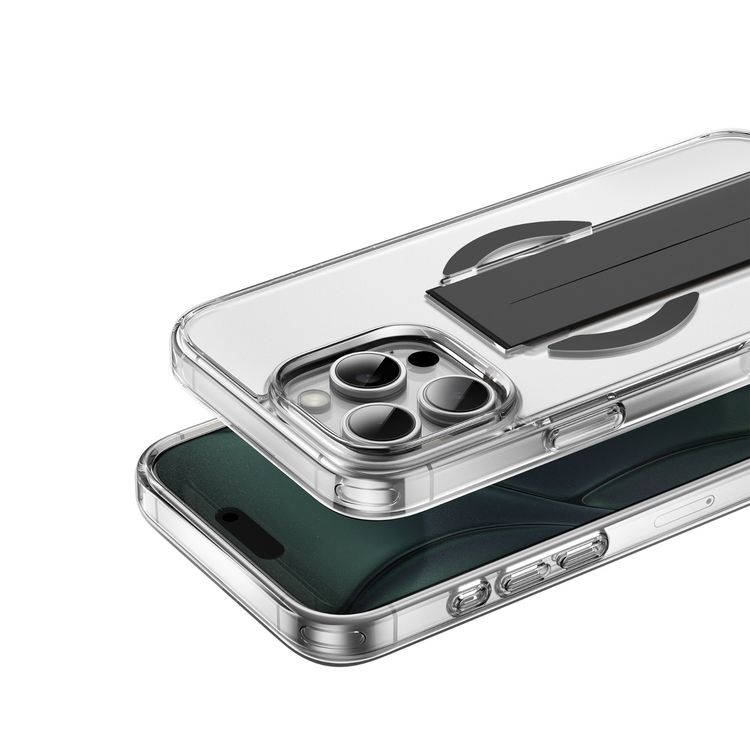 كفر حماية Green Lion MagSafe Grip لهاتف iPhone 16 Pro، شفاف مقاوم للاصفرار، حماية من الدرجة العسكرية، قبضة مريحة - أسود