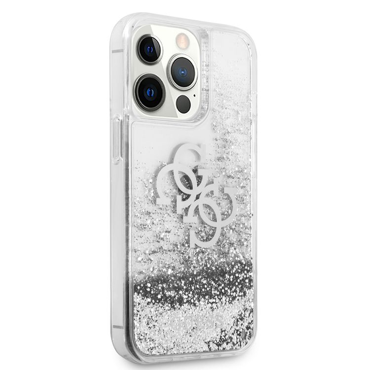 CG MOBILE Guess Liquid Glitter Case with 4G Electroplated Logo Compatible for iPhone 13 Pro (6.1") Anti-Scratch, Easy Access to All Ports, Shock Absorption