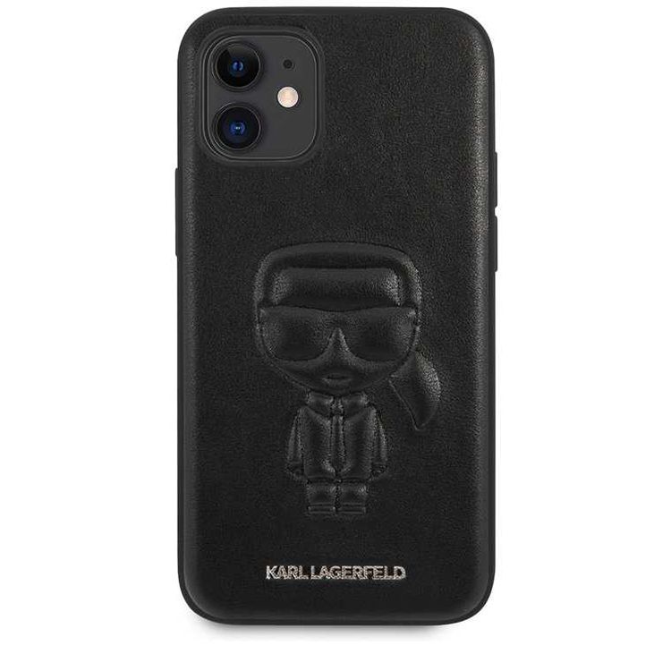 Karl Lagerfeld PU Leather Case Ikonik Outline Embossed and Metal Logo for Apple iPhone 12 Mini (5.4 ) - Black