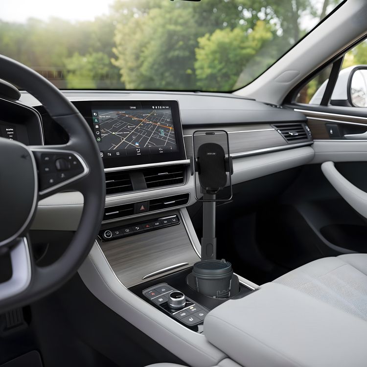 Green Lion GX-63 Cup Holder Phone Mount with 360° Rotation Head, Sturdy Telescopic Arm, Non-Slip Grip Pads, Cable-Friendly Design, ABS + PC Material, Universal Fit Base - Black