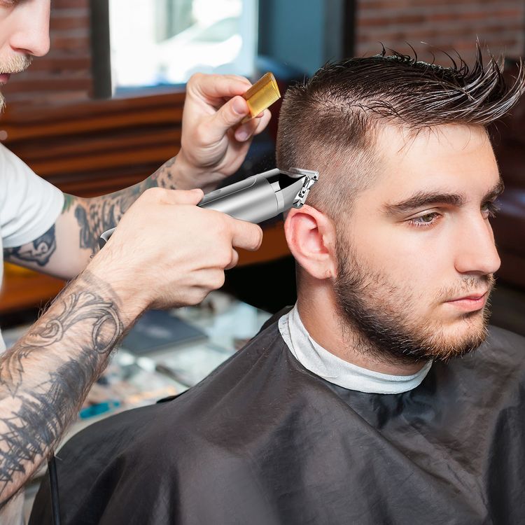 Porodo T-Blade Hair & Beard Trimmer with Smart LED Charging Indicator, 120 Minutes Working Time, 8W Rated Power, USB-C Charging Port, 1200mAh Battery, Cordless Functionality, 1, 2 & 3mm Combs Included - Silver