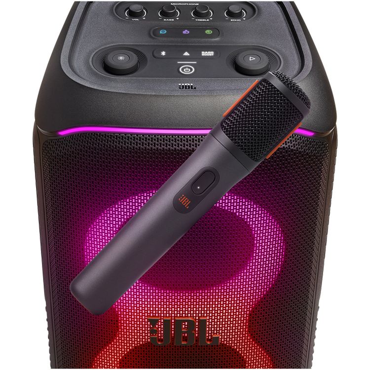 JBL Portable PartyBox Microphone with Digital Wireless Dongle, 20 Hours Working Time, 30m Working Range, Less than 2.5 Hours Charging Time, 3.7V, Li-ion Battery, Built-in Foam Pop Filter, Shock Mount System, Compatible with All PartyBox Speakers - Black