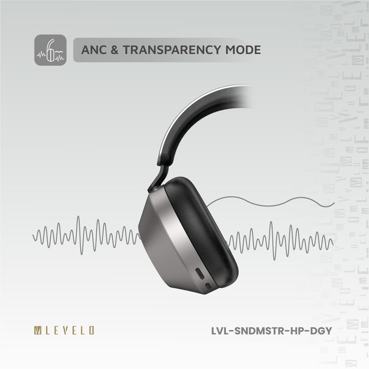 Levelo SoundMaster Hybrid ANC Headphones With Smart Touch Panel, Featherweight, Transparency Mode, Google & Siri Assistant, Music Control - Dark Gray