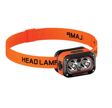 Porodo Wave-Sensor Rechargeable LED Headlamp with 5 Light Modes, 800mAh Battery, Up to 6 Hours Run Time, 10cm Sensor Range, Adjustable Elastic Headband - Orange